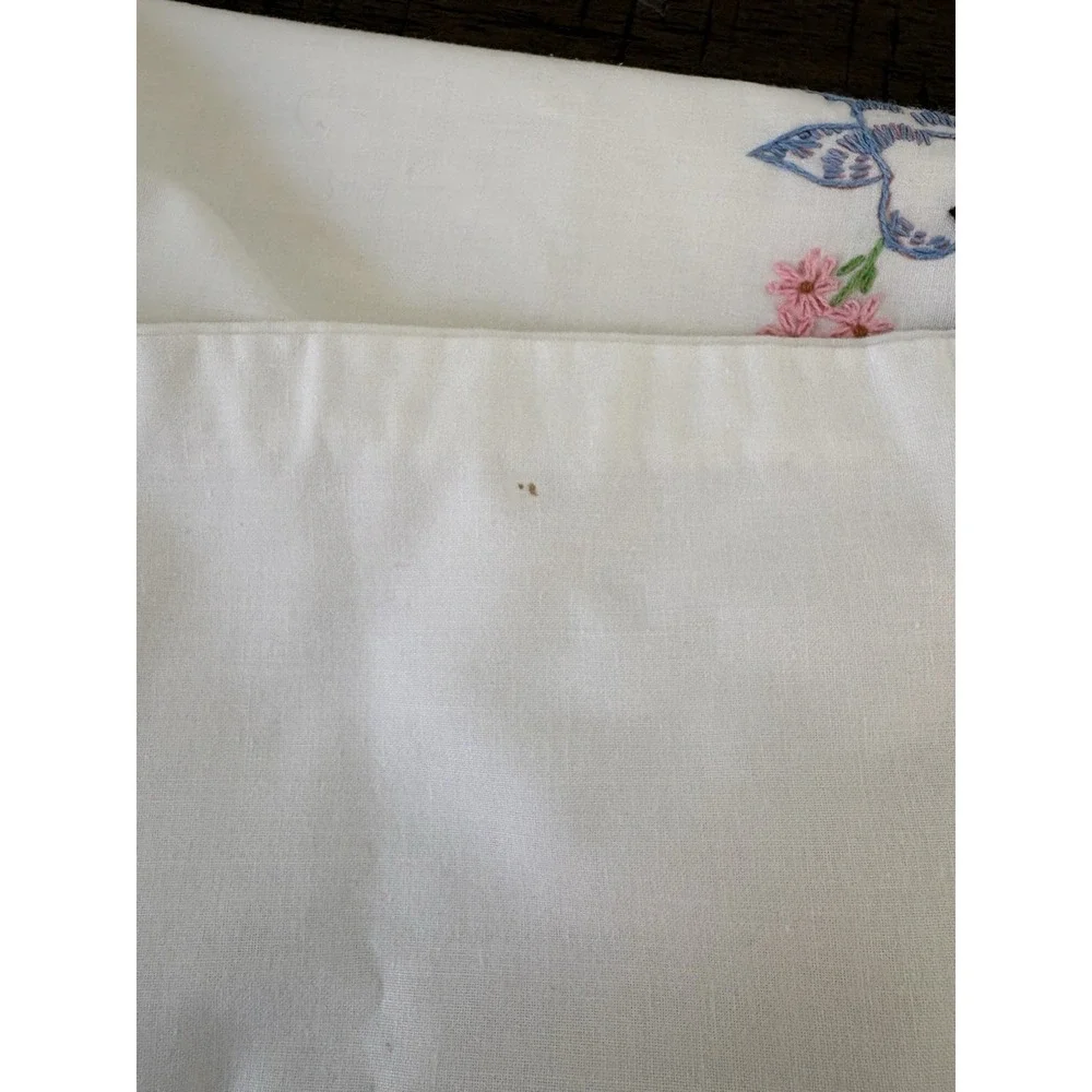 His Hers Pair of Vintage Hand Embroidered Standard Pillowcases Cottagecore